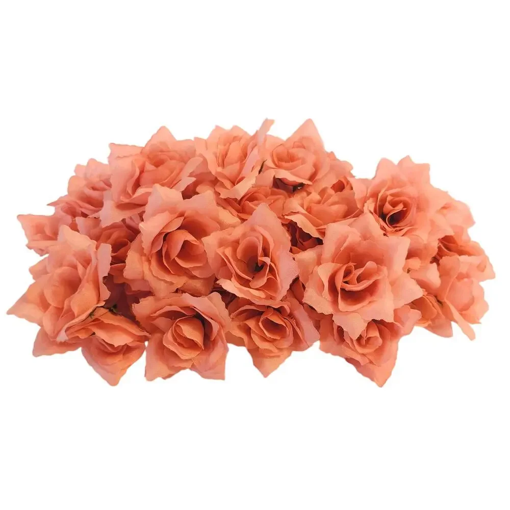 40 Peach Pink Artificial Silk Rose Flower Heads 3